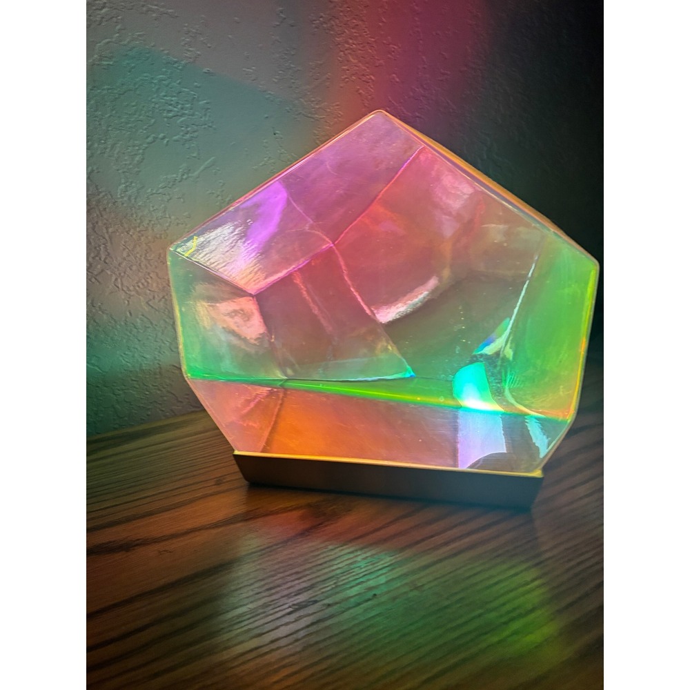Iridescent Geometric Crystal Lamp Holographic Prism Table Light Gold Base